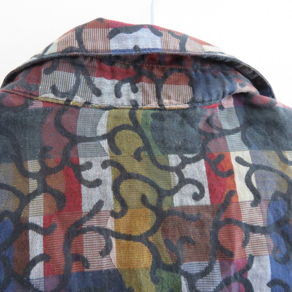 VINTAGE JHANE BARNES Abstract Checked Multicolor Button Down Shirt Men's Size M - Picture 12 of 14